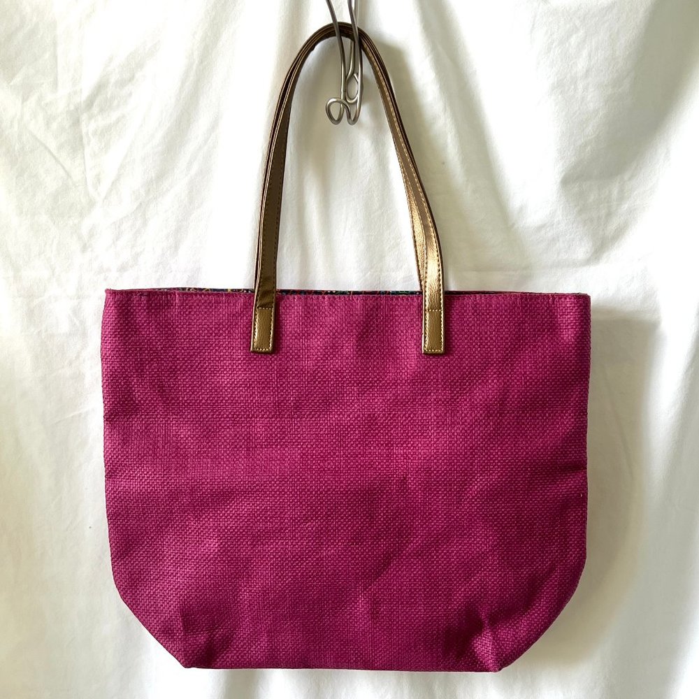 Pink Fuchsia Weave Tote with Copper Color Trim, Large, Excellent Condition! - Picture 7 of 11